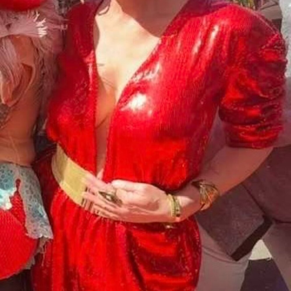 JULIA CLANCEY Gorgeous Ruby Sequin Jumpsuit. Perfect for New years eve party